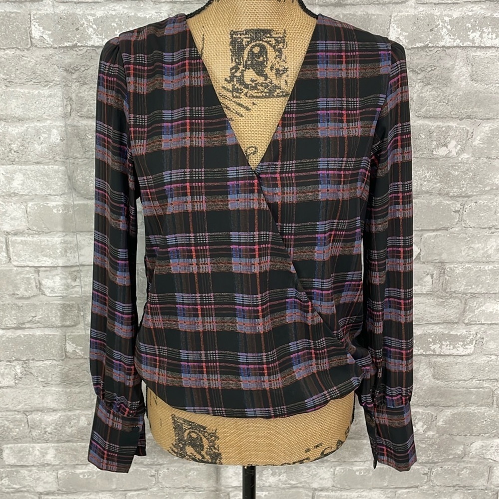 Evereve Peyton Jensen Faux Wrap Plaid Blouse